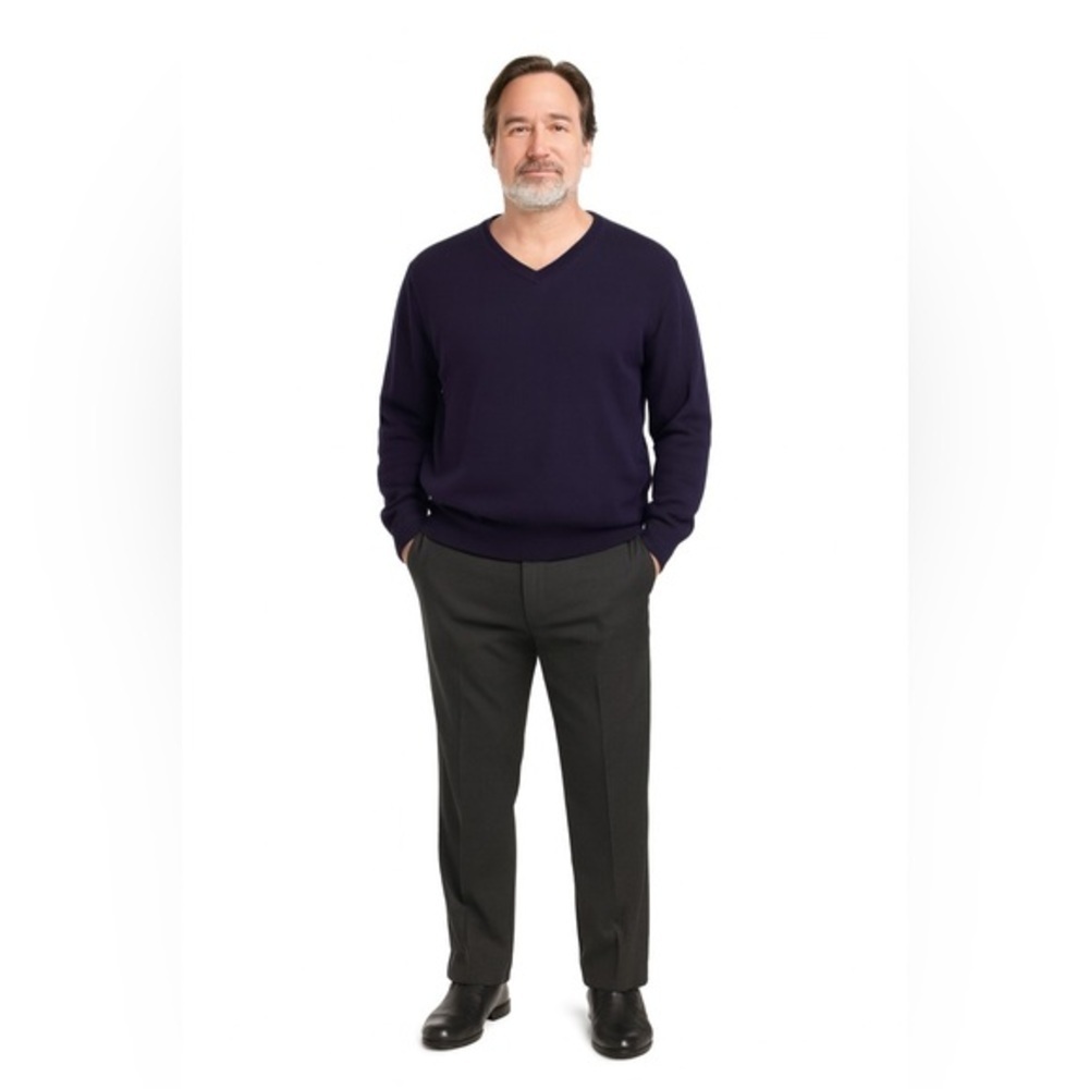 Lands End V Neck Long Sleeve Mens Knit Shirt